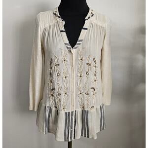 EUC Anthropologie C. Keer Spry Boundary Top Beaded Cotton Button Down Shirt S